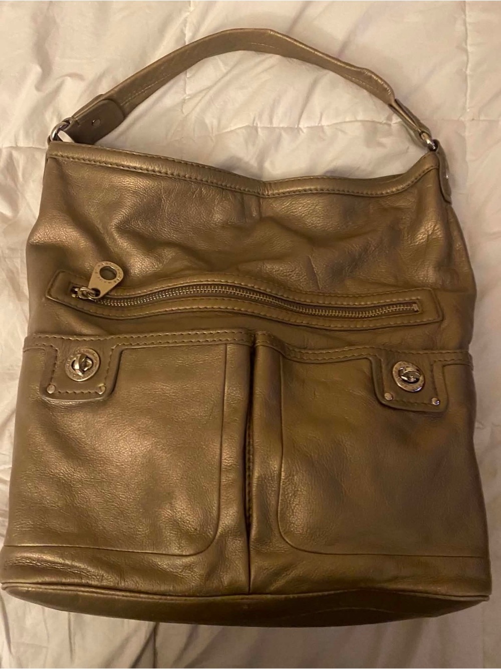 Marc by Marc Jacobs Totally Turnlock Faridah Large Metallic Gray Silver Hobo